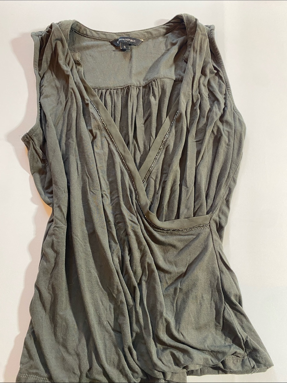 Banana Republic Factory Olive Green Draped V-Neck Sleeveless Camisole
